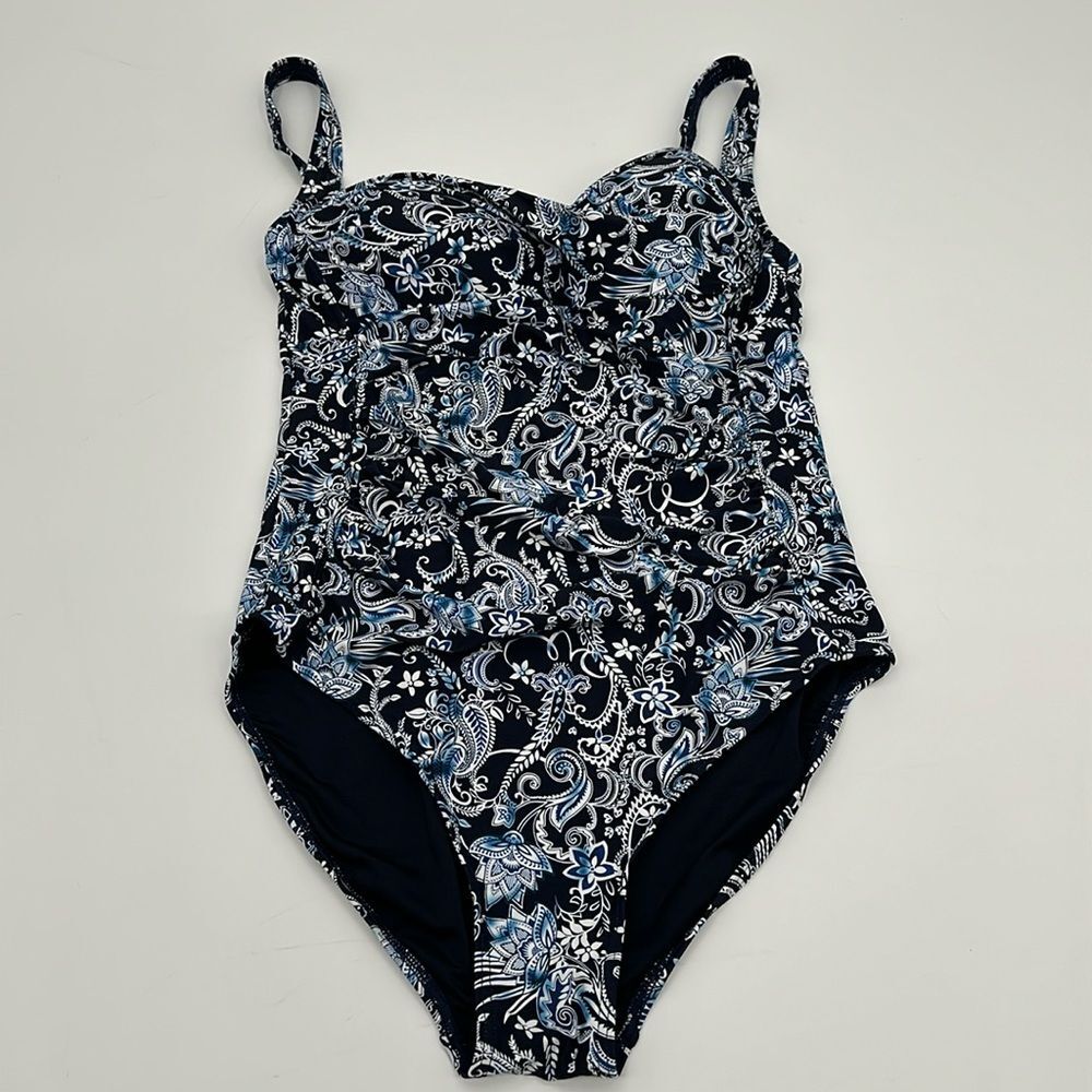 Niptuck Swim Swimsuit Womens 8 Blue Floral Multi Cup Fit One Piece